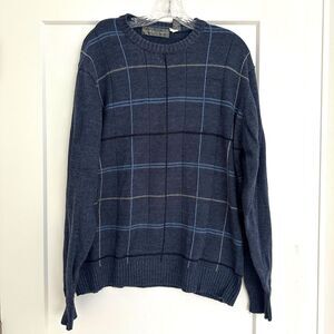 Oscar de la Renta Crewneck Sweater Men's Size L Blue Plaid